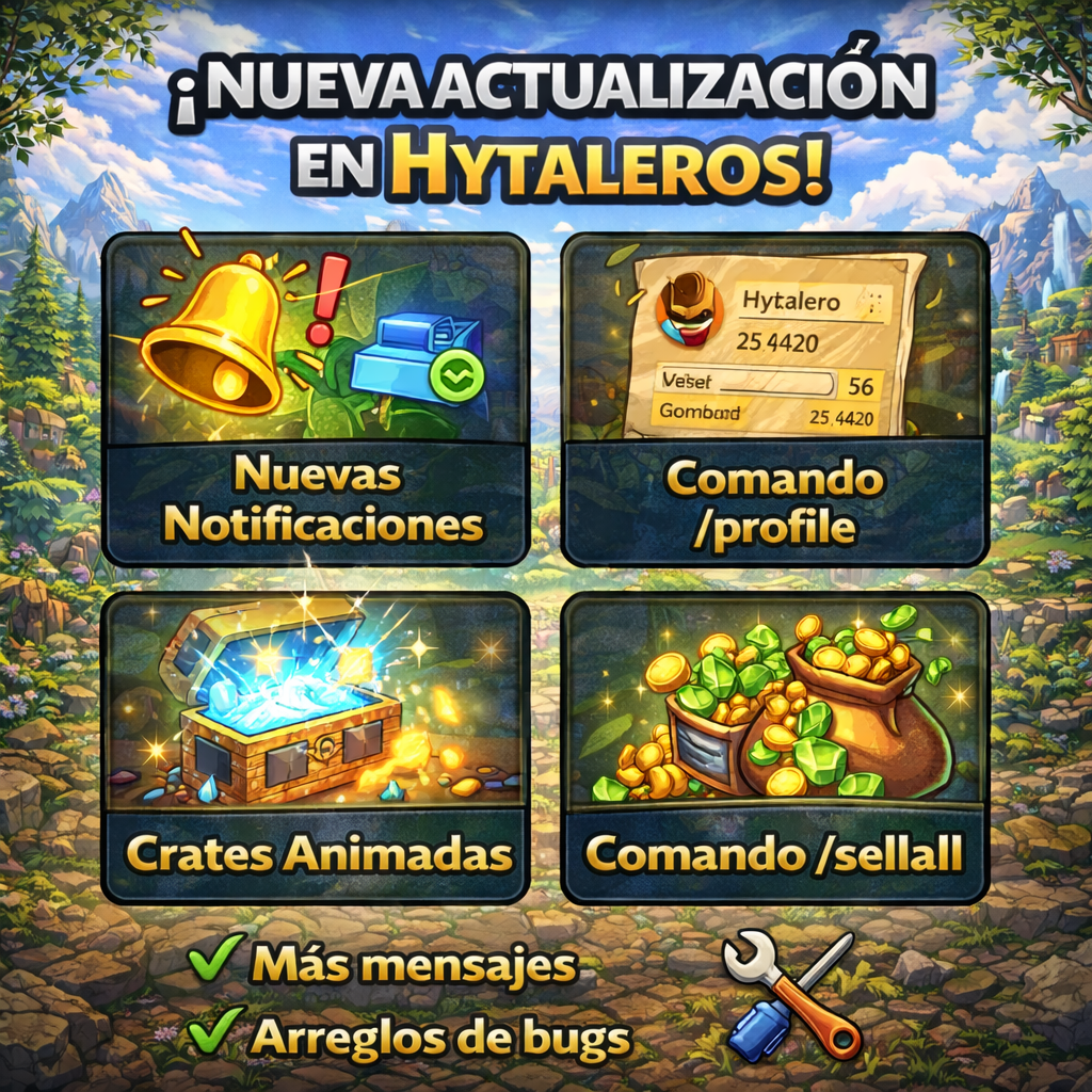 Nueva Actualización en Hytaleros: Notificaciones, Perfil, Crates Animadas y Más Comandos